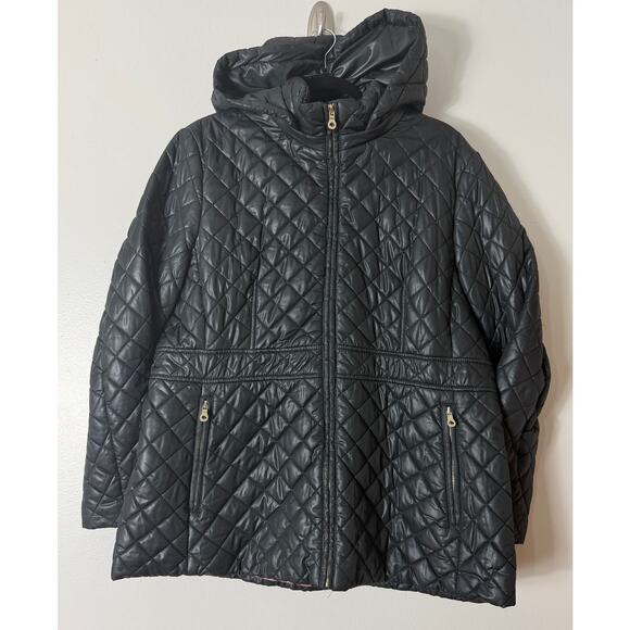 KATE SPADE COAT XL BLACK QUILTED HOODED PUFFER ANORAK JACKET ZIPPER WINTER COLD - Picture 2 of 11